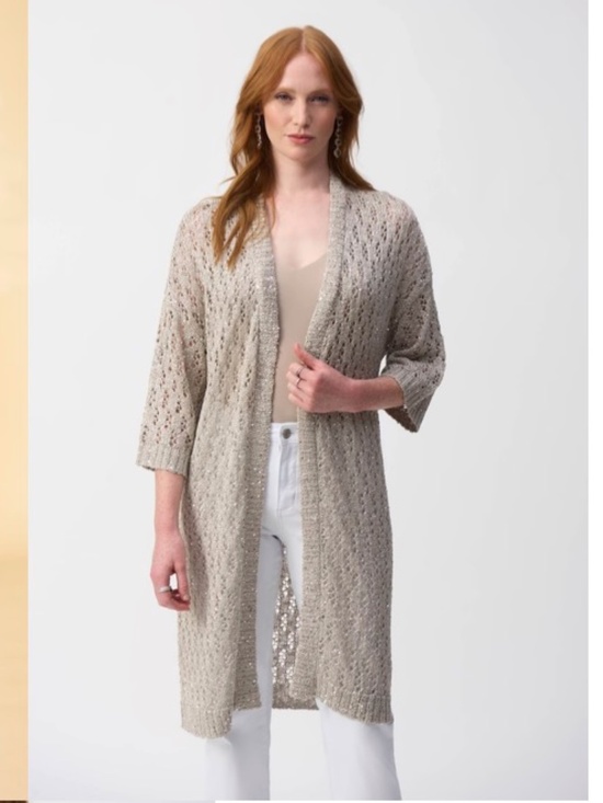 Joseph Ribkoff Sweaters - ✨NWT Joseph Ribkoff Champagne Sequin Open Knit Long Cardigan L